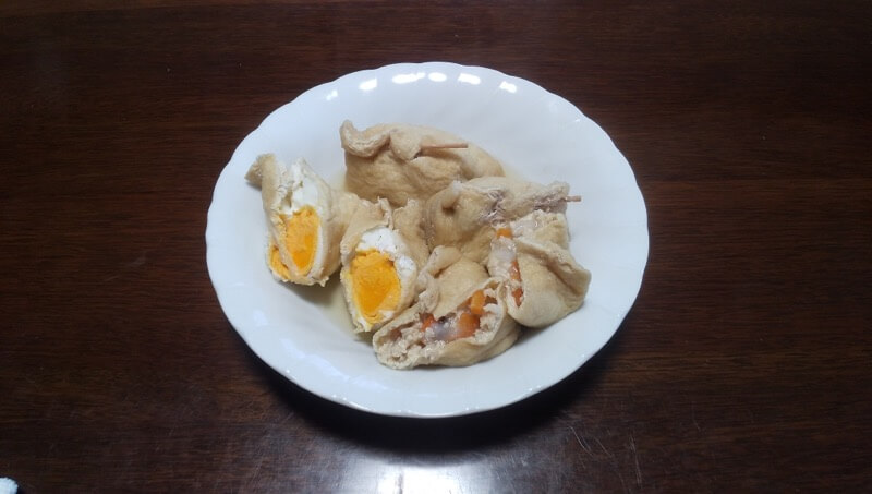 あさイチの油揚げの袋煮 餅入り鶏挽き肉と卵の袋煮を作ってみました！